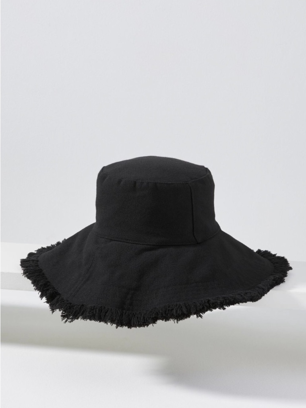 Anthropologie Black Fringed Wide-Brim Sun Hat